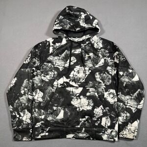 Nike Therma-FIT Hoodie Men's Small Black White Floral Pullover‎ Sweatshirt